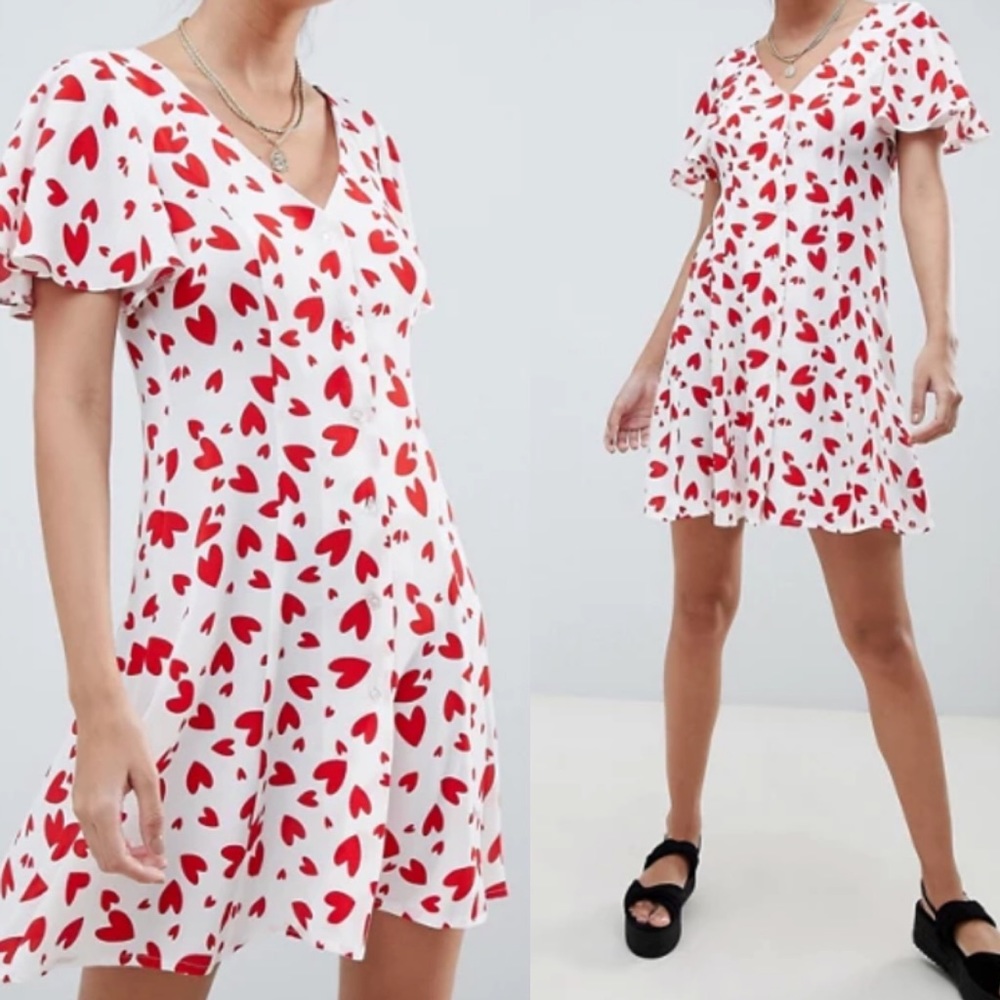 ASOS Design Mini Heart Print Tea Dress NWT